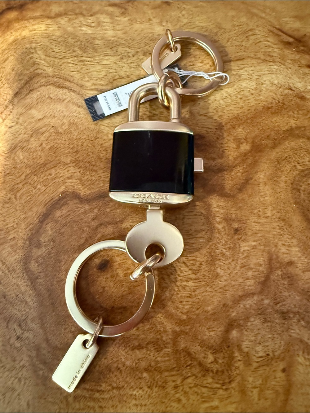 Coach Black and Gold Lock Charm Keyring - Picture 3 of 5